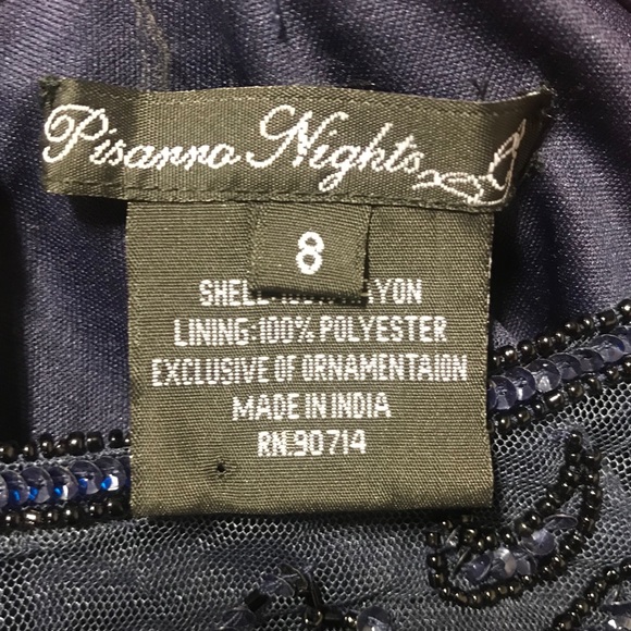 Pisarro Nights Sheer Beaded Bodice 3/4 Sleeve Gown - Picture 8 of 10